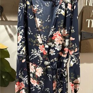 Cupshe Medium Floral Wrap Dress in Navy